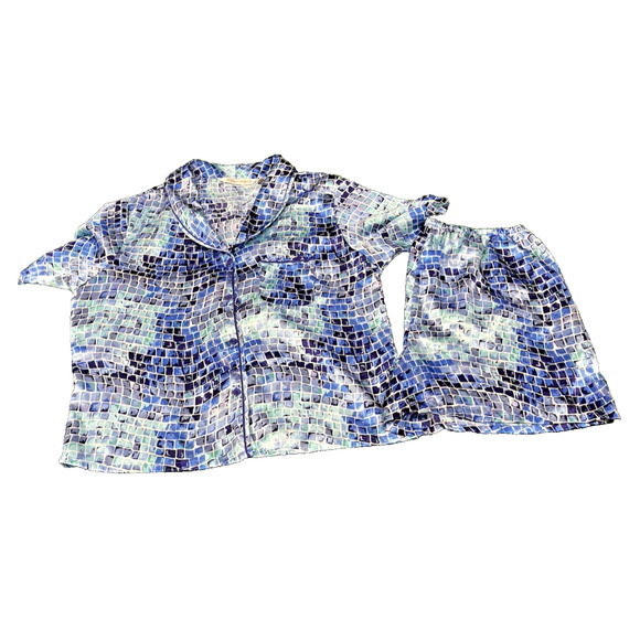 Victoria's Secret Pink Heart Label Blue 90's Mosaic Pajama Short Set SZ Large - Picture 1 of 11